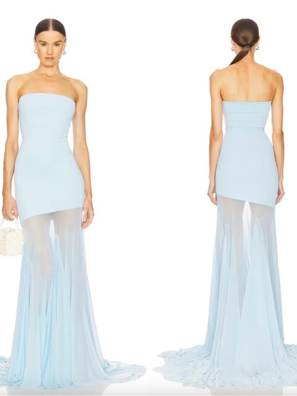 Deme by Gabriella Dahlia Sky Blue Long Sleeve Mermaid Evening Dress Gown NWT